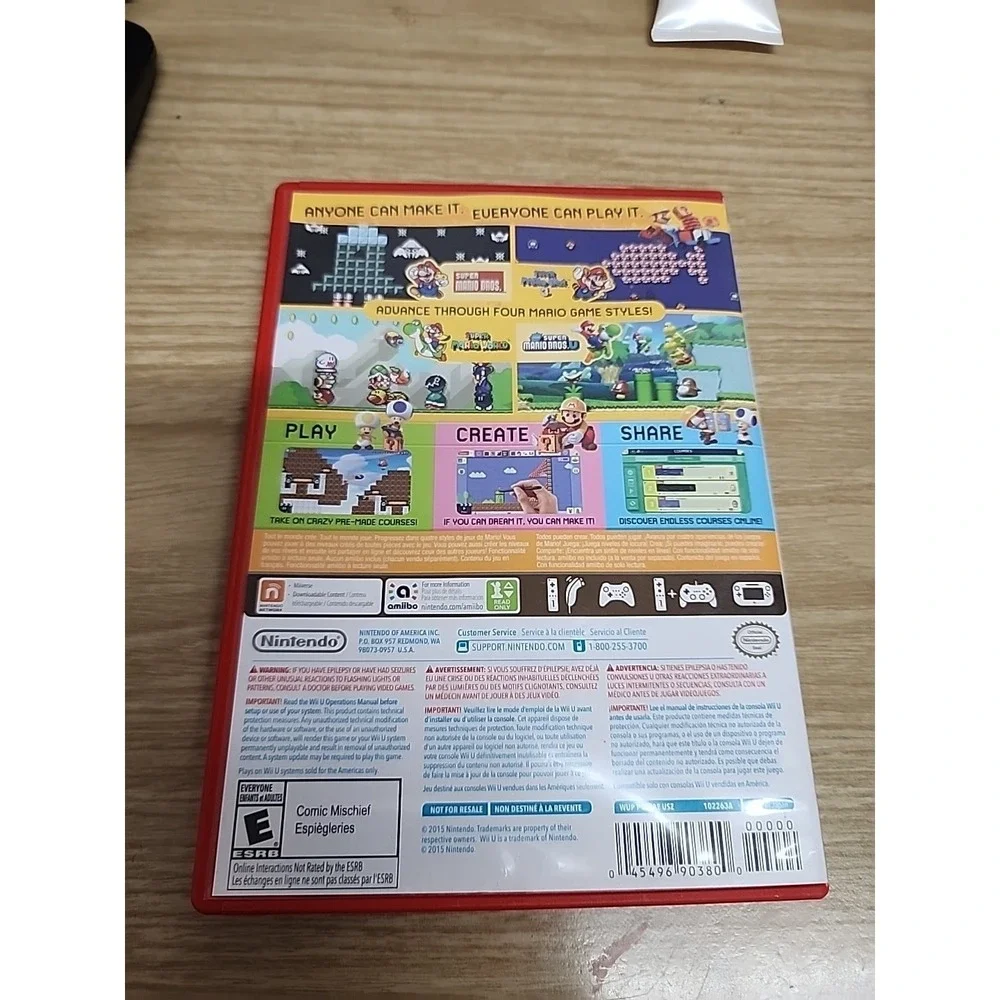 Super Mario Maker (Nintendo Wii U)‎ Game And Case No Booklet